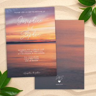 Romantic Orange Sunset Over Lake Serene Wedding Invitation