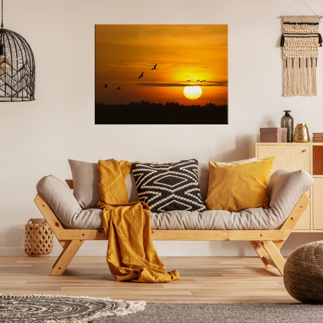 Romantic orange sunset with flying cranes poster (Creator Uploaded)