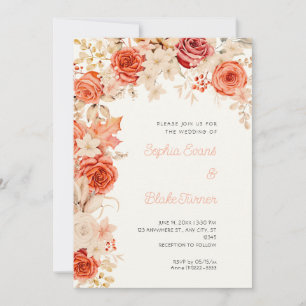 Romantic Orange & White Roses White Cream Wedding Invitation