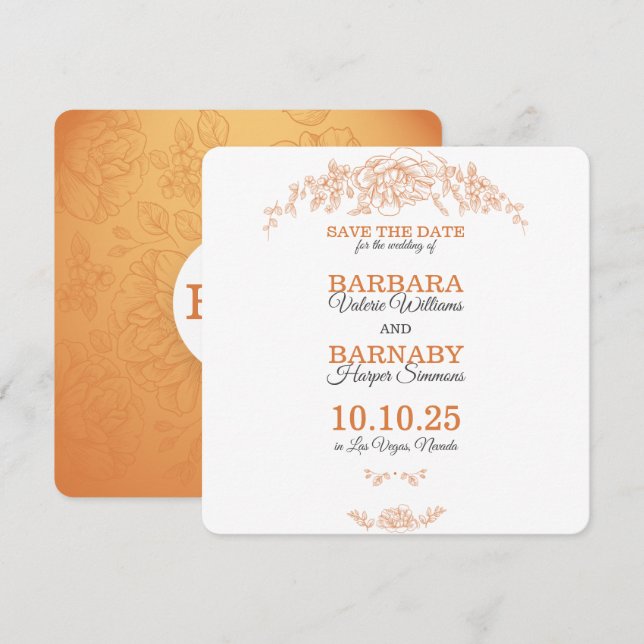 Romantic Orange & White Save The Date Card (Front/Back)