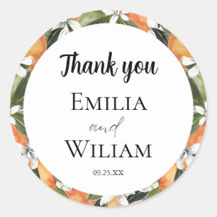 Romantic Oranges Citrus Wedding Classic Round Sticker