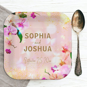 Romantic Orchid Bouquet Elegant Classy Wedding Paper Plate
