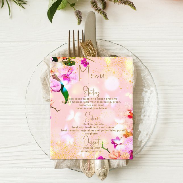 Romantic Orchid Bouquet Elegant Wedding Menu (Creator Uploaded)