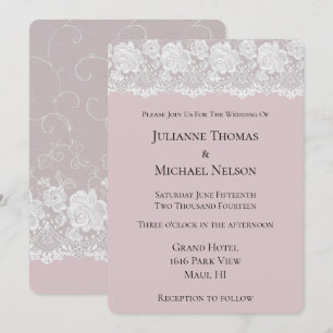 Romantic Orchid Pink White Lace Floral Wedding Invitation