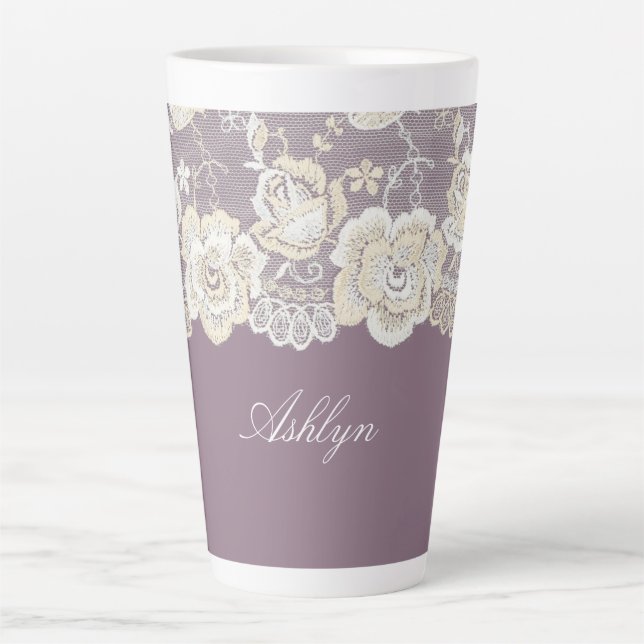 Romantic Orchid Purple Floral Bridal Shower Latte Mug (Front)