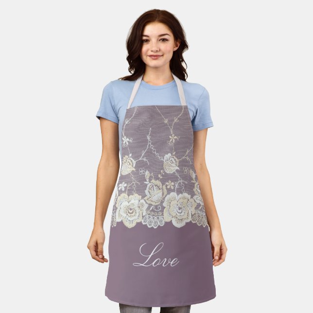 Romantic Orchid Purple Floral Love Apron (Worn)