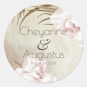 Romantic Orchids and Pampas Grass Wedding Classic Round Sticker