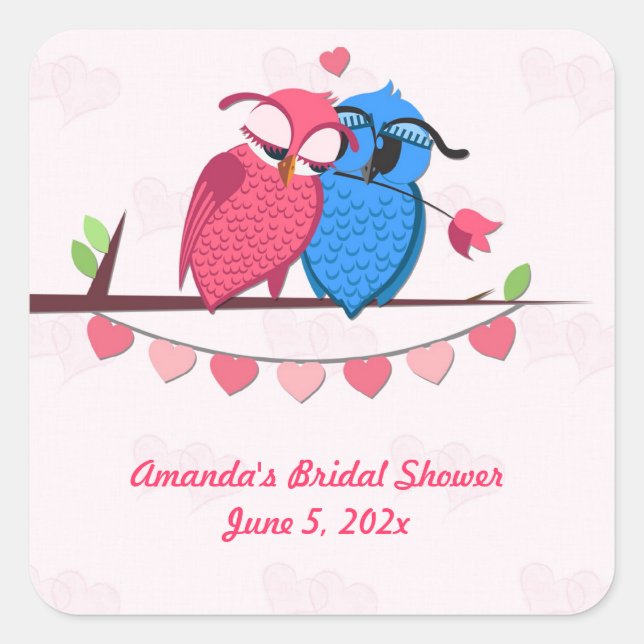 Romantic Owls and Hearts Square Sticker (Front)