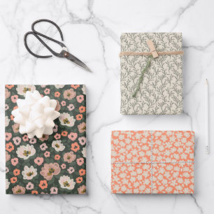 Romantic painted floral wedding and bridal shower wrapping paper sheet