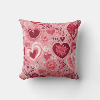Romantic Painted Pillow with Hearts 