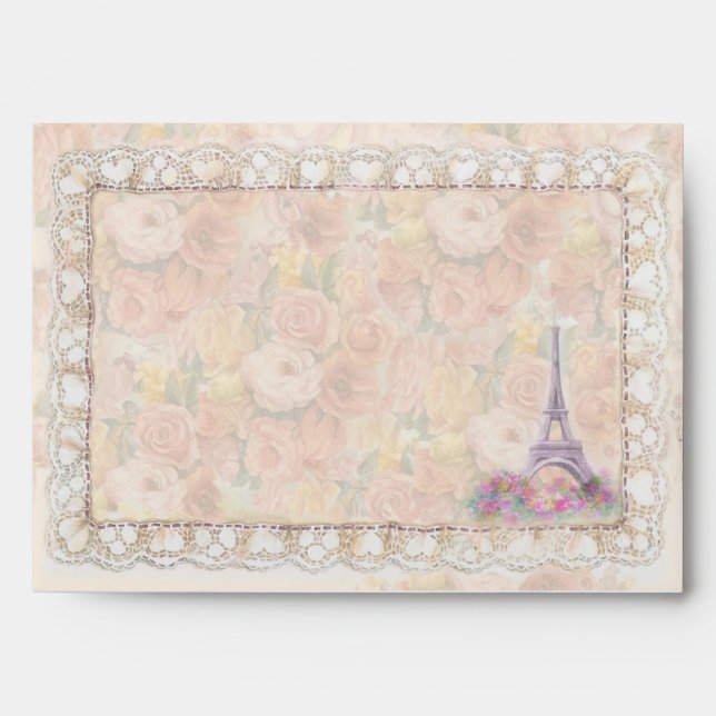 Romantic painted Roses Eiffel Tower Envelope (Front)