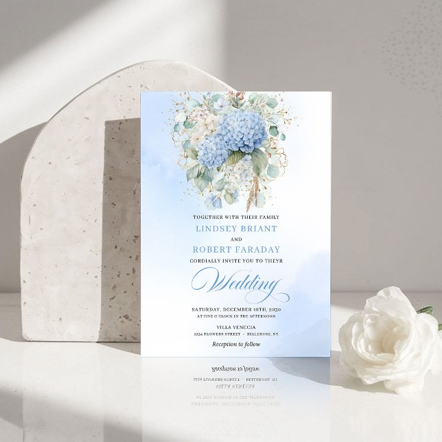 Romantic Pale Blue Hydrangea Floral Wedding Invite (Romantic Pale Blue Hydrangea Floral Wedding Invite)