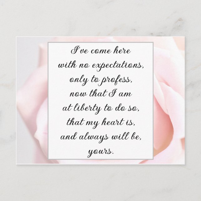 Romantic Pale Pink Floral Jane Austen Love Quote Postcard (Front)
