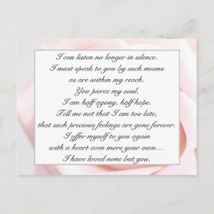Romantic Pale Pink Floral Jane Austen Love Quote Postcard