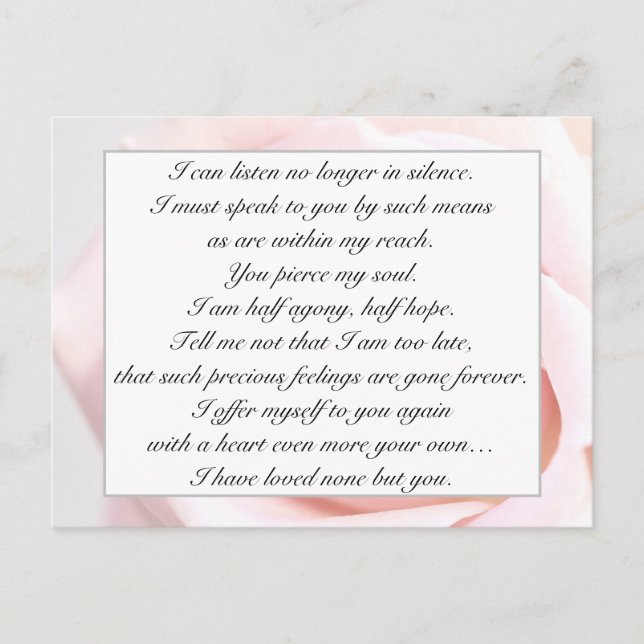Romantic Pale Pink Floral Jane Austen Love Quote Postcard (Front)