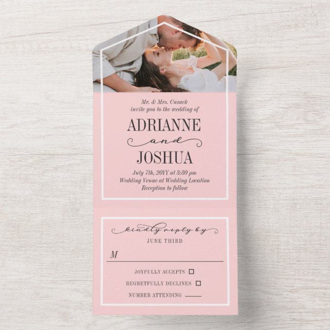 Romantic Pale Pink Photo Wedding  All In One Invitation (Inside)