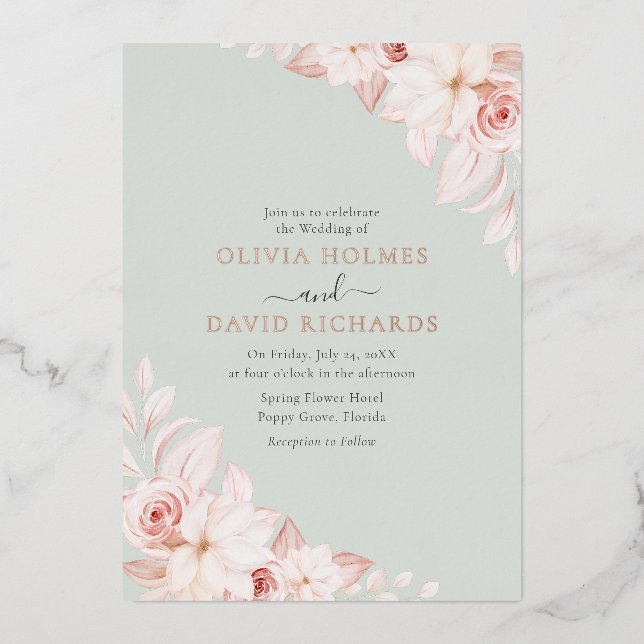 Romantic Pale Pink Roses Wedding Invitation (Front)