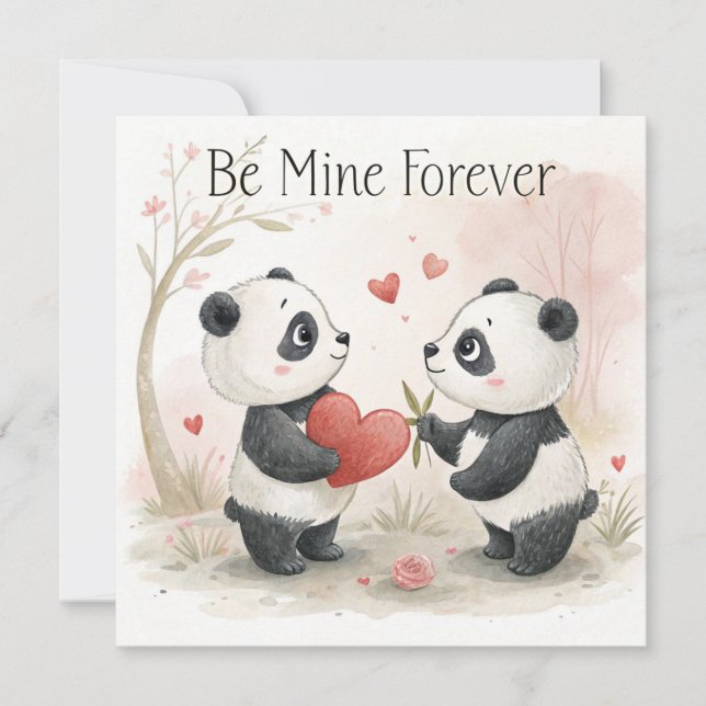Romantic Panda Card – Be Mine Forever (Front)