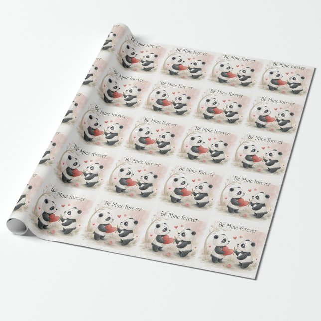 Romantic Panda Card – Be Mine Forever Wrapping Paper (Unrolled)