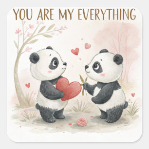 Romantic Panda Card  Square Sticker