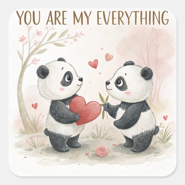 Romantic Panda Card  Square Sticker (Front)