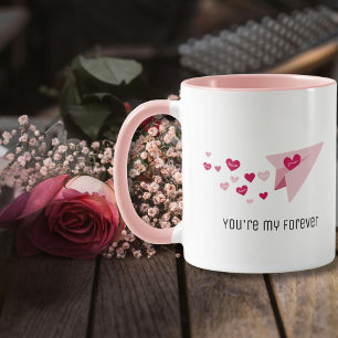 Romantic Paper Aeroplane hearts Forever Valentine Mug