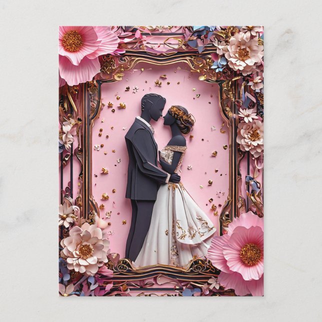 Romantic Paper Silhouette Wedding Scene Postcard (Front)
