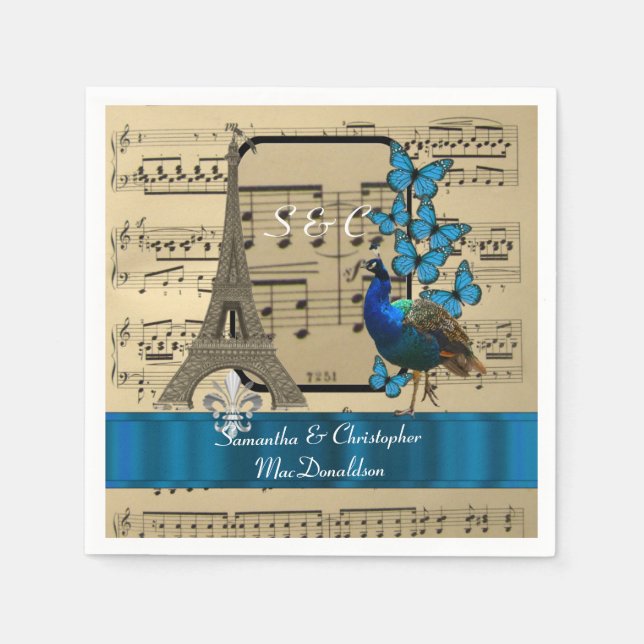 Romantic Paris and music sheet vintage wedding Napkin (Front)