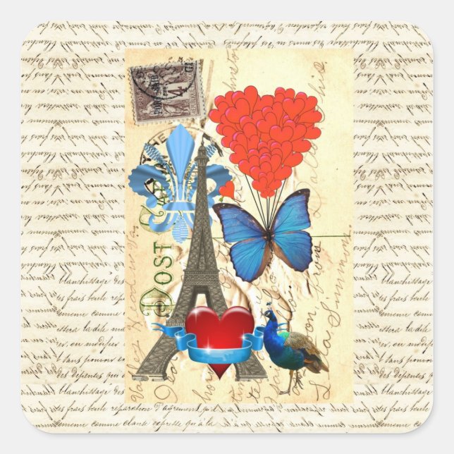 Romantic Paris collage Square Sticker (Front)