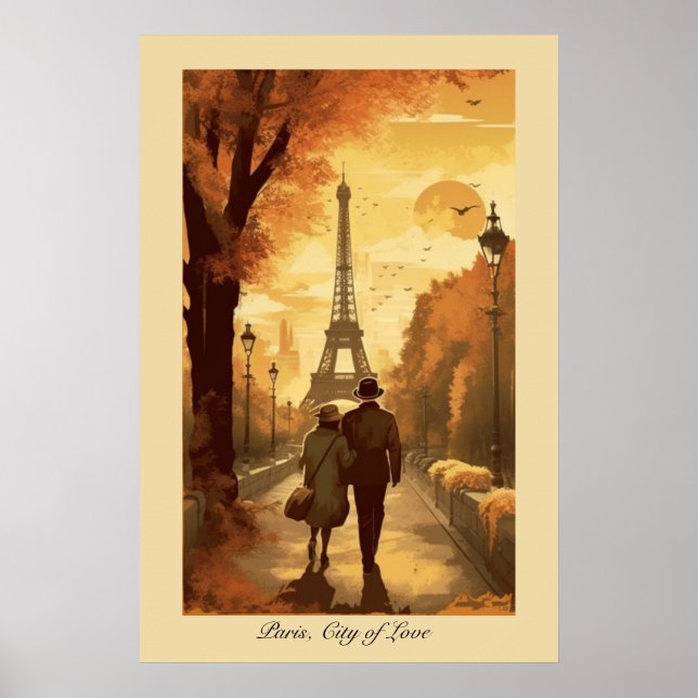 Romantic Paris Eiffel Tower Autumn Escape Poster (Front)