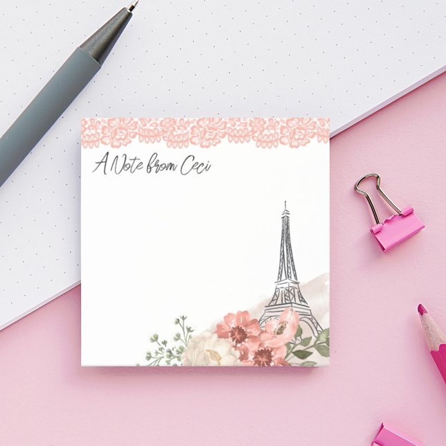 Romantic Paris Eiffel Tower Floral Post-it Notes (Creator Uploaded)
