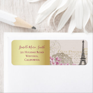 Romantic Paris Eiffel Tower Pink Blossoms Gold