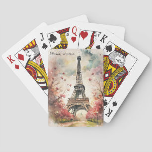 Romantic Paris Eiffel Tower Watercolor Floral Playing Cards