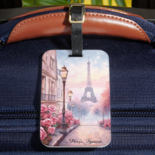 Romantic Paris France – Eiffel Tower Floral Luggage Tag