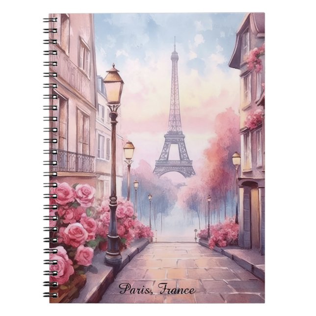 Romantic Paris France – Eiffel Tower Floral Notebook (Front)