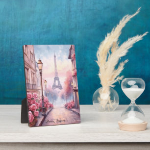 Romantic Paris France – Eiffel Tower Floral Plaque