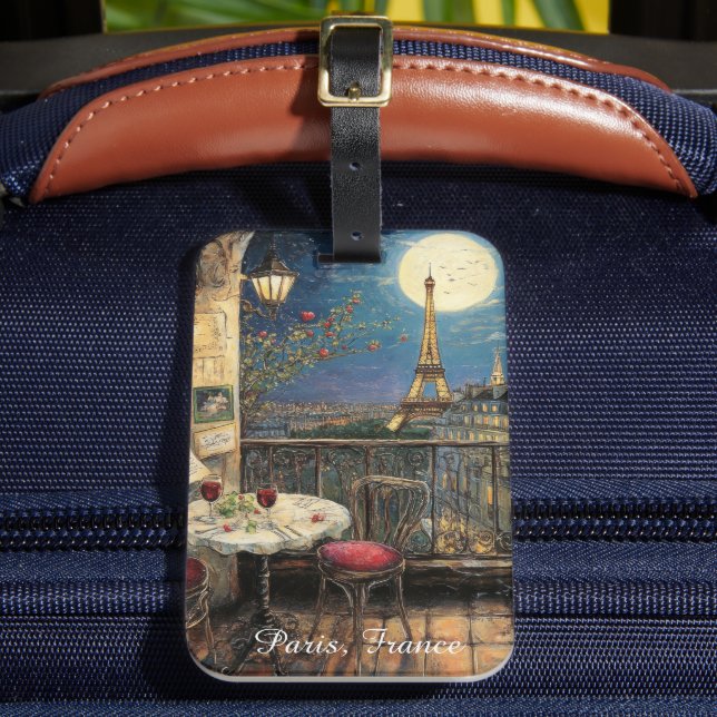 Romantic Paris France Eiffel Tower Illustration Luggage Tag (Front Insitu 2)