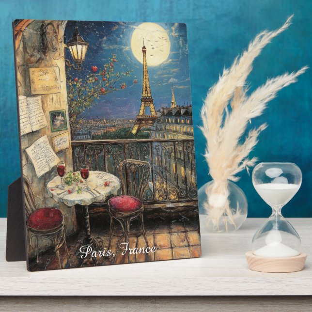 Romantic Paris France Eiffel Tower Illustration Plaque (Side)