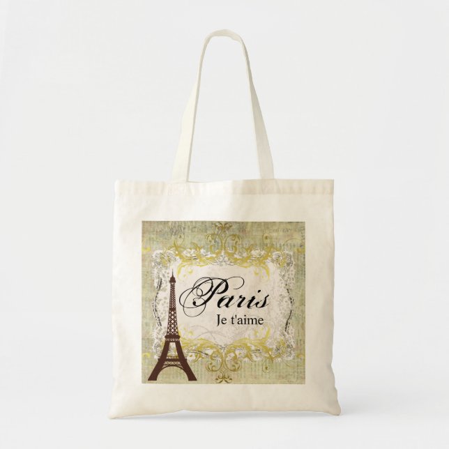 Romantic Paris Je t'aime ~ Vintage Style Tote Bag (Front)