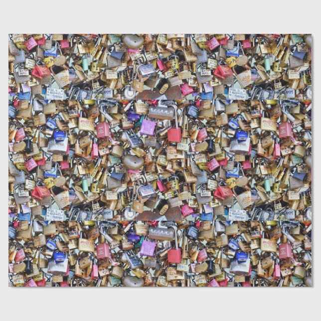 Romantic Paris Love Padlocks Wrapping Paper (Flat)