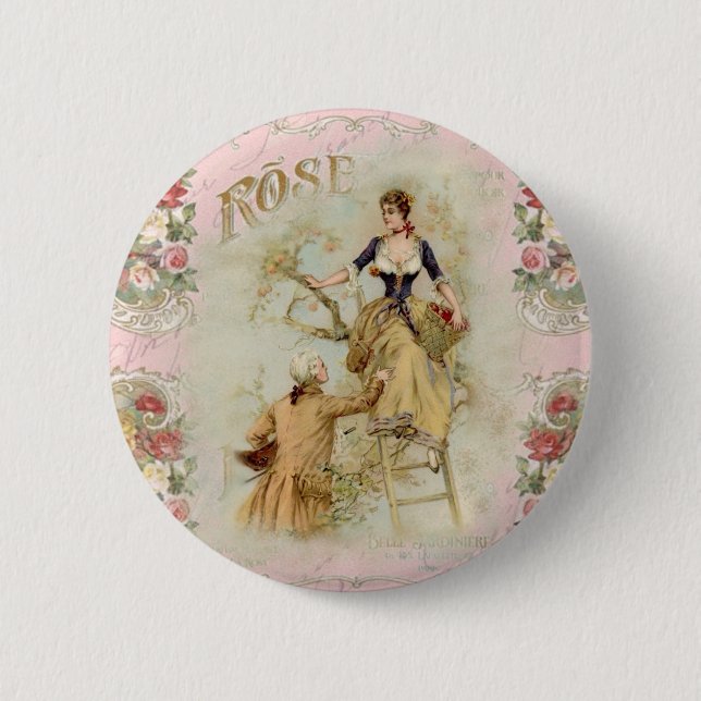 Romantic Paris Lovers pink shabbychic 6 Cm Round Badge (Front)