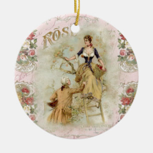 Romantic Paris Lovers pink shabbychic Ceramic Tree Decoration