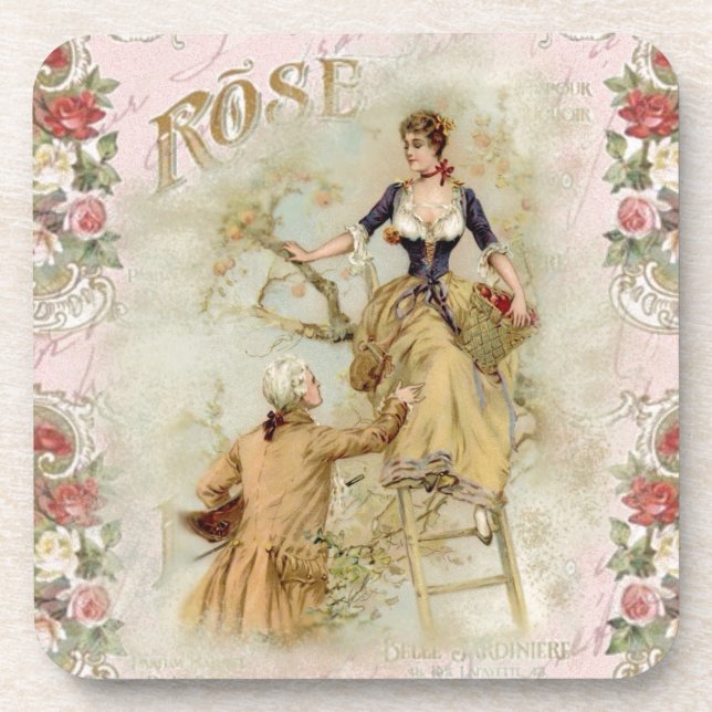 Romantic Paris Lovers pink shabbychic Coaster (Front)