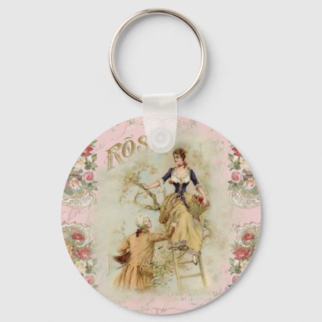 Romantic Paris Lovers pink shabbychic Key Ring (Front)
