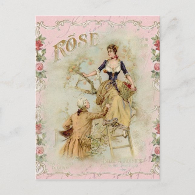 Romantic Paris Lovers pink shabbychic Postcard (Front)