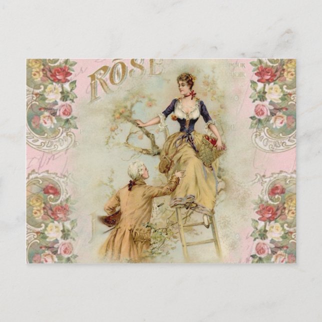 Romantic Paris Lovers pink shabbychic Postcard (Front)