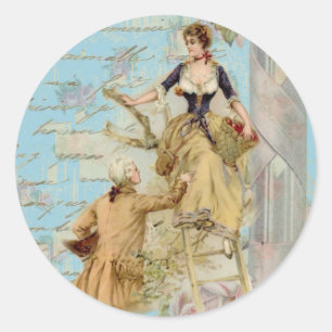 Romantic Paris Lovers Shabbychic blue Classic Round Sticker