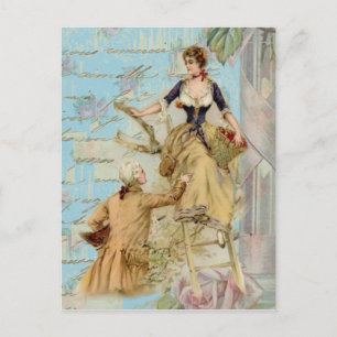 Romantic Paris Lovers Shabbychic blue Postcard