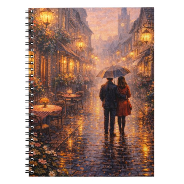 Romantic Paris Rain Spiral Notebook (Front)