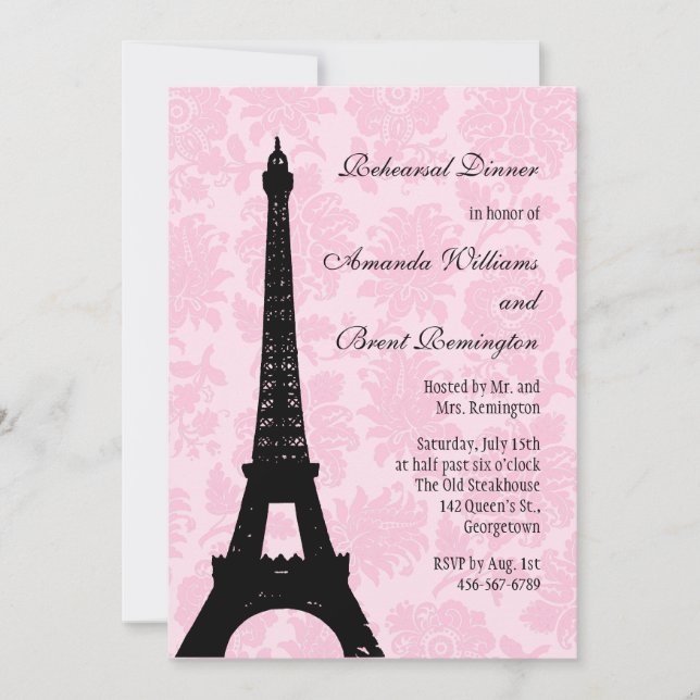 Romantic Paris Rehearsal Dinner Invitation (Front)
